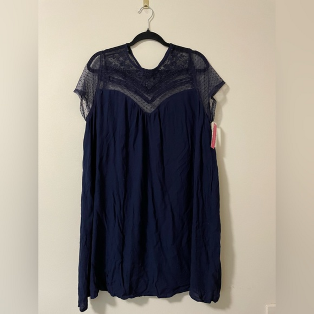 Xhilaration Navy Blue Lace Yoke Short Sleeve Dress